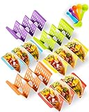 Premium Large Taco Holder Stand, Colorful Holders Set of 6 or 4 for 3 Tacos, Soft or Hard Shell Holder, Street Rack, Tray Plates, BPA Free, Dishwasher&Microwave Safe