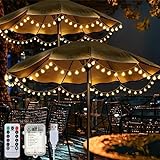 Enhon 2 Pack Patio Umbrella Lights, Outdoor Umbrella String Lights with Shatterproof Globe LED, 8 Lighting Modes, Remote Control, 2 in 1 Power Supply, Waterproof Hanging String Light for Garden, Pool