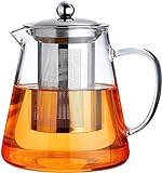 PARACITY Glass Teapot Stovetop 32 OZ, Borosilicate Clear Tea Kettle with Removable 18/8 Stainless Steel Infuser, Teapot Blooming and Loose Leaf Tea Maker Tea Brewer for Camping, Travel (950ML)