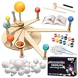 Pllieay Solar System Model Foam Ball Kit Includes 12 Color Pigments, Palette, 18PCS Mixed Sized Polystyrene Spheres Balls, Toothpick Flag, Painting Brushes, Bamboo Sticks for School Science Projects