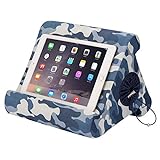 Flippy iPad Tablet Stand with Cubby Storage and Multi-Angle Viewing for Home, Work & Travel. Our iPad and Tablet Holder Has Storage for Your All Your Personal Items. (Blue Camou)