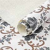 FIFTY-FEET 12X120 Inch Shelf Liner for Kitchen Cabinets, PVC Drawer Liner for Dresser Non-Slip Bathroom, Non-Adhesive Cabinet Liner Washable (Black Floral)(1 Roll)