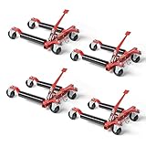TUFFIOM Car Wheel Dolly Jack Set of 4, Mechanical 1500-lbs Car Skates, 12'' Wheel Vehicle Positioning Jack, Heavy Duty Rollers with Ratcheting Foot Pedal for Tire Auto Repair Moving, Red