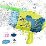 Bazooka Bubble Gun - Upgraded 132 Holes Bubble Machine Gun, Rocket Bubble Machine with Light & Bubble Solutions, Summer Toys Bubble Blaster Maker for Kids, Wedding, Birthday Gift, Party Favors - Green