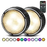 LED Puck Lights with Remote Control, Battery Operated Wireless Closet Lights, Under Cabinet Lights Stick on Tap Light Push Lights, Color Changing Under Counter Lights for Kitchen, 2 Pack - Black