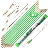 14FT Fiberglass Running Electrical Wire Cable Glow Rods Wire Pulling, Fish Rods Electrical Kit with 8 Different Attachments and Fish Tape Wire Puller Kit1