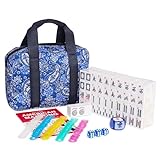 GUSTARIA American Mahjong Set, 166 White Engraved Tiles (1.2”), Mahjongg Tile Set with Blue Printed Carrying Bag for Travel, Without Rack/Pushers