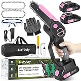 NaTiddy Mini Chainsaw,6 Inch Battery Powered Brushless Cordless Mini Chainsaw With 2 x 2000mAh Rechargeable Battery,Portable One-Handed Handheld Small Electric Chainsaw for Tree Trimming Wood Cutting