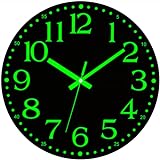 Glow In the Dark Wall Clocks Battery Operated Wall Clock 12 Inch Black Wood Rustic Non-Ticking Large Decorative Retro Analog Silent Wall Clock for Living Room Bedroom Office Kitchen Classroom Bathroom