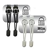 Lock Laces Elastic No Tie Shoe Laces (Pack of 2) One Size Fits All (Black-White)