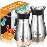 Salt and Pepper Shakers Set,4 oz Glass Bottom Salt Pepper Shaker with Stainless Steel Lid for Kitchen Gadgets Cooking Table, RV, Camp,BBQ Refillable Design (Silver)