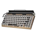 Retro Typewriter Keyboard Wireless, Mechanical Gaming Vintage Keyboard 83-Key Blue Switches Punk Round Keycap, 14 Modes LED Backlight, Type-C, Bluetooth 5.0，Compatible with PC/Laptop/Pad/Phone, Wooden