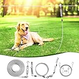 Dog Runner for Yard, Trolley System for Large Dogs, 100FT Dog Tether for Yard with 10FT Pulley Run Line, Heavy Duty Dog Tie Out Cable for Dogs Up to 125LBS, Dog Leads for Yard, Park, Camping