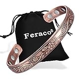 Feraco Magentic Copper Bracelet for Women,Vintage Flower Copper Cuff Bracelet,99.99% Pure Copper with Magnets,Adjustable Magnetic Bangles with Gift Box,Christmas Jewelry Gifts(Copp[er)