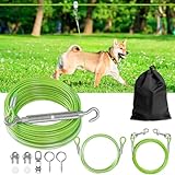 XiaZ 100FT Dog Trolley System, Dog Tie Out Cable for Dogs Up to 120lbs, Dog Runner for Yard, Camping, Outdoor, with 10 FT Dog Running Lead, Cable Sling to Protect Trees