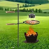 BreeRainz Swivel Campfire Grill,360° Adjustable Camp Grill Over Fire Pit Grill,Multipurpose Cooking Equipment for Camping Outdoor BBQ