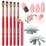 Saviland 5PCS Acrylic Nail Brush for Nails - Nail Brushes for Acrylic Application (Size 4/8/10/12/16),Oval Acrylic Powder Brush Set with French Cutters for Nail Extension & 3D Carving French Nails Art