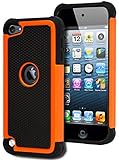 iPod Touch 5 & 6 Case, Bastex Heavy Duty Hybrid Protective Case - Soft Black Silicone Cover with Black and Orange [Shock] Design Case for Apple iPod Touch 5 & 6 [Compatible with iPod Touch 6]