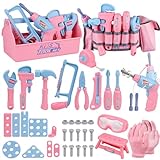 Kids Tool Set, 48PCS Toddler Tool Set with Electronic Toy Drill & Kids Tape Measure,Pretend Play Construction Toys Costume with Kids Tool Belt & Gloves,Toy Tools Box for Girl Boy Ages 3-8