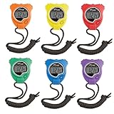 Champion Sports 910SET Stopwatch Timer Set: Waterproof, HandHeld Digital Clock Sport Stopwatches with Large Display for Kids or Coach - Bright Colored 6 Pack, Assorted