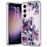 bicol Samsung Galaxy S23 Case with Clear Floral Designs Phone Cover for Women Girls, Stylish Slim Thin Shockproof TPU Bumper Flower Protective Phone Case for Galaxy S23 6.1 inch, Purple Flowers