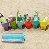 Home Queen Beach Cup Holder with Pocket, Sand Coaster for Beverage Phone, Compatible with YETI Cup, Free Beach Blanket, Set of 7