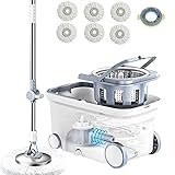 Michao Spin Mop Bucket Deluxe 360 Spinning Floor Cleaning System with 6 Microfiber Replacement Head Refills,62' Extended Handle,4X Wheel for Home Cleaning