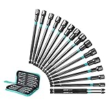 Libraton 16PCS Magnetic Nut Driver Set, Long Nut Drivers 6INCH, Metric & SAE Nut Drivers for Impact Drill, Long Shank Nut Driver Bits, 1/4'Hex Shank, Long Power Bits, PH1, PH2, with Storage Bag