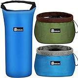 Awakelion Collapsible Dog Bowls, 2 Pack Travel Dog Bowls Kit for Food and Water, Portable Travel Dog Food Storage Bag for Walking Camping Hiking - Perfect for Large & Medium Size Dogs