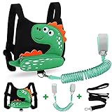 3 in 1 Toddler Harness Leash + Baby Anti Lost Wrist Link, Accmor Cute Dinosaur Child Safety Harness Tether, Kids Walking Wristband Assistant Strap Belt for Parent Boys Outdoor Activity (Black)