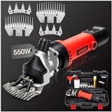 AMYWMS Sheep Shears Electric 550W - Upgraded Professional Sheep Clippers with 2 Blades, 6 Speed Heavy Duty Livestock Haircut for Grooming Sheep Goats Horses Large Dog Thick Coats Animals (Red)