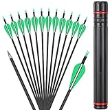 Aimdor 30 Inch 12 Pcs Carbon Arrows and Quiver Kit 500 Spine Compound Bow Recurve Bow Carbon Arrows Hunting Arrows with Quiver Targeting Arrows with Removable Tips Green (Pack of 12)