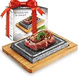 Artestia Cooking Stones for Steak with Double Granite Stones, Sizzling Steak Stone Cooking Set for BBQ/Hibachi/Steak Grill (One Deluxe Set with Two Stones)