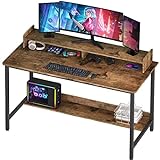 WOODYNLUX Computer Desk with Shelves, 43 Inch Gaming Writing Desk, Study PC Table Workstation with Storage for Home Office, Living Room, Bedroom, Metal Frame, Rustic.