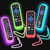 4Pack Case for Roku Remote, Cover for Hisense/TCL Roku TV Steaming Stick/Express Universal Replacement Controller Silicone Sleeve Skin Glow in The Dark Green Sky Purple Red
