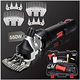AMYWMS Sheep Shears Electric 550W - Upgraded Professional Sheep Clippers with 2 Blades, 6 Speed Heavy Duty Livestock Haircut for Grooming Sheep Goats Horses Large Dog Thick Coats Animals (Black)