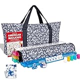GUSTARIA American Mahjong Set,166 Premium Acrylic Tiles with Blue Prints, 4 All-in-One Color Rack/Pushers, Complete Mahjong Game Set with Floral Blue Carrying Bag