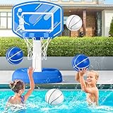 maysida Swimming Pool Basketball Hoop Game, Pool Toys with 4 Balls, 2 Nets and Pump, Adjustable Height Poolside Hoop, Water Basketball Sport Toys for Kids & Adults Indoor Outdoor Water Toys