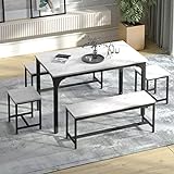 WiberWi Dining Table Set for 6, 47.3” Kitchen Dining Table, 5 Piece Kitchen Table and Chairs for 6, Heavy Duty Dining Room Table with Metal Frame & Faux Marble Tabletop for Kitchen Small Spaces