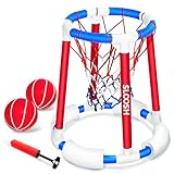 Sloosh Pool Basketball Hoop Toys, Floating Basketball Pool Game, Swimming Pool Floats Toys with Balls Pump, Summer Outdoor Water Play Toy for Kids and Adults (Red Blue)