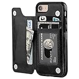 ONETOP for iPhone SE(2022) iPhone SE(2020) iPhone 7/8 Wallet Case with Holder, Premium PU Leather Kickstand Card Slots, Double Magnetic Clasp and Durable Shockproof Cover 4.7 Inch(Black)