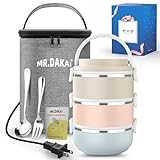 Mr.Dakai New Concept Heated Bento Lunch Box for Adults Men Women Electric Lunch Box Food Heater Warmer Bag, Stackable Stainless Steel Insulated Lunch Containers for Work, Dining Out,Rainbow