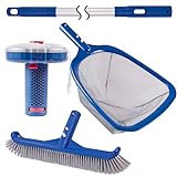 POOLAZA Pool Cleaning Kit Above Ground, with Sturdy Pool Brush, Fine Mesh Pool Skimmer Net, 57.5'' Aluminum Pool Pole, Pool Chlorine Floater, Ideal Pool Maintenance Kit Above Ground, Inflatable Pool