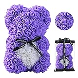 RABENWIN Rose Bear - Gifts for Women, Rose Teddy Bear Pure Handmade Artificial Rose Flowers Bear Fit Mothers Day, Valentines Day, Anniversary, Wedding As Gift, Purple