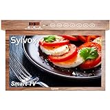 SYLVOX 15.6' Flip Down Smart TV Under Cabinet TV Supports 360 Degree Rotation WiFi & Wireless Connection, Storage Design for Kitchen Bedroom RV Yacht (Wood Grain Color)
