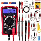 Digital Multimeter AC DC Voltmeter Ohm Volt Amp Tester Continuity, Battery and Diode Multi Tester with Set of Test Leads, Probes, Test Clips, Dupont Wires, Crocodile Clips, Wire Stripper from Plusivo