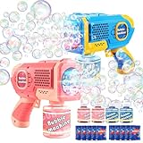 EagleStone 2 Pack Bubble Gun Machine for Kids, Automatic Light Up Bubble Blower with 4 Bottles 10 Bags Refill Solution, Bubble Guns Blaster for Toddlers, Outdoor Toys Gifts, Wedding Easter Party Favor
