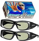 DLP LINK 144 Hz Ultra-Clear HD 2 PACK 3D Active Rechargeable Shutter Glasses for All 3D DLP Projectors - BenQ, Optoma, Dell, Mitsubishi, Samsung, Acer, Vivitek, NEC, Sharp, ViewSonic & Endless Others!