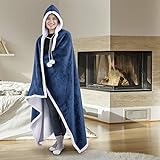 Premium Wearable Hooded Adult Women and Men 71'x51'-Super Soft, Lightweight, Microplush, Cozy and Functional Throw Blanket China Blue