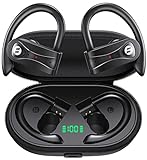 Bluetooth Headphones Noise Canceling 4 Mics Clear Call Stereo Bass Sound 60H Playtime Wireless Charging Case Over Ear Earphones LED Digital Display Headset with Earhooks for Sports Running Workout Gym